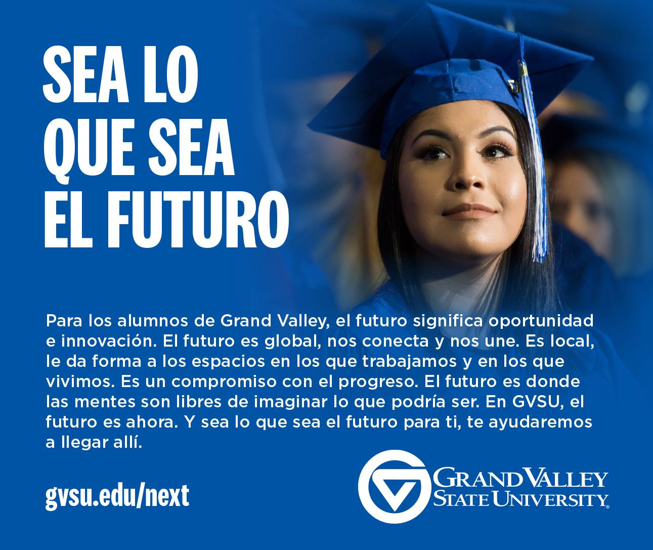 Advertisement example featuring student in cap and gown
